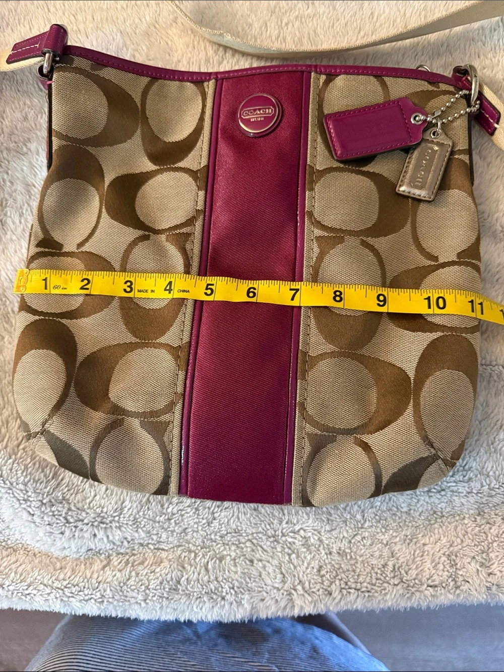 Authentic Coach Khaki/brown/fuchsia crossbody with cram shoulder strap